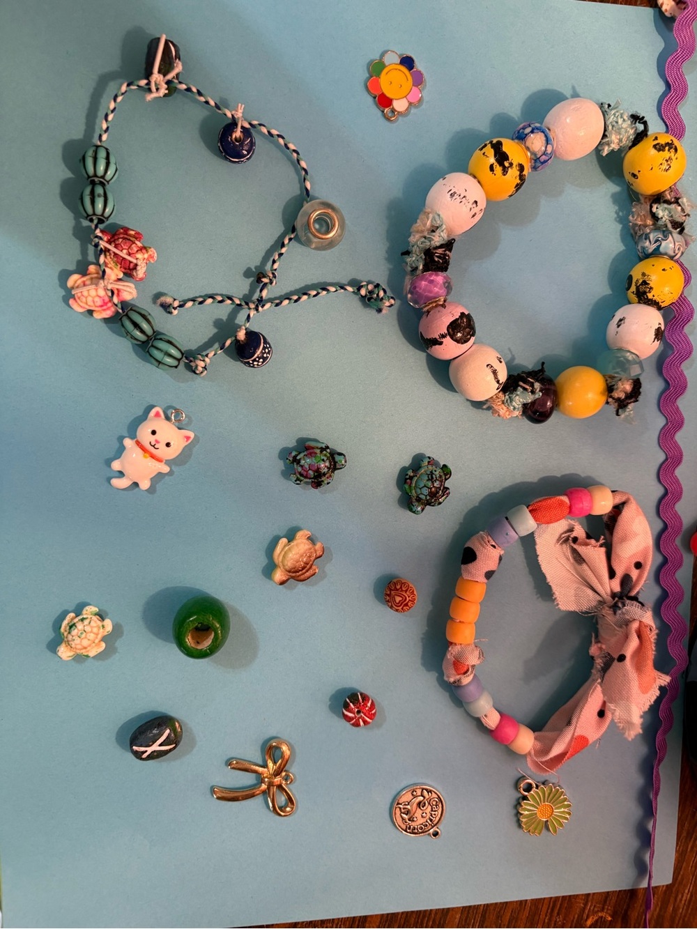 Kids Beaded Bracelet Set with Pink and Blue Accents